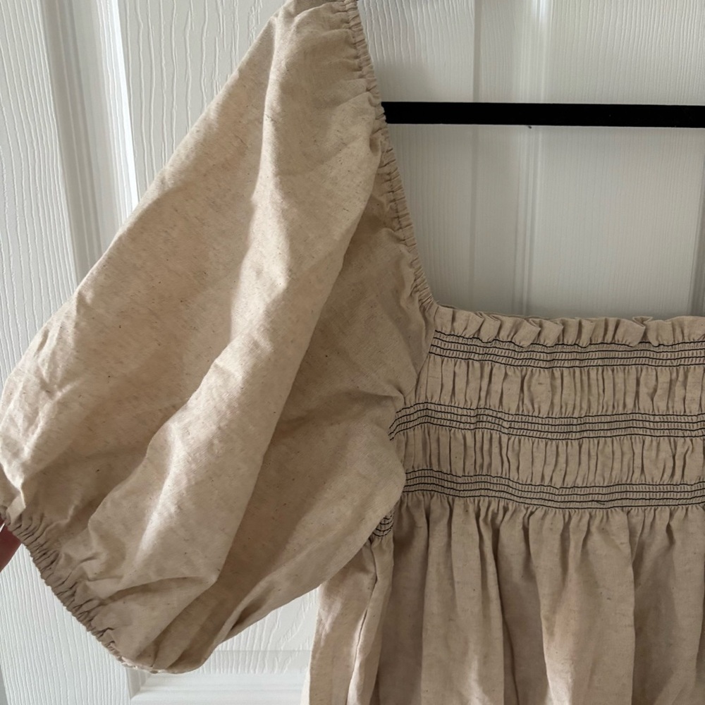 NWT Petal & Pup Jorja Contrast Stitch Mini Dress in Oatmeal XL - Picture 2 of 5